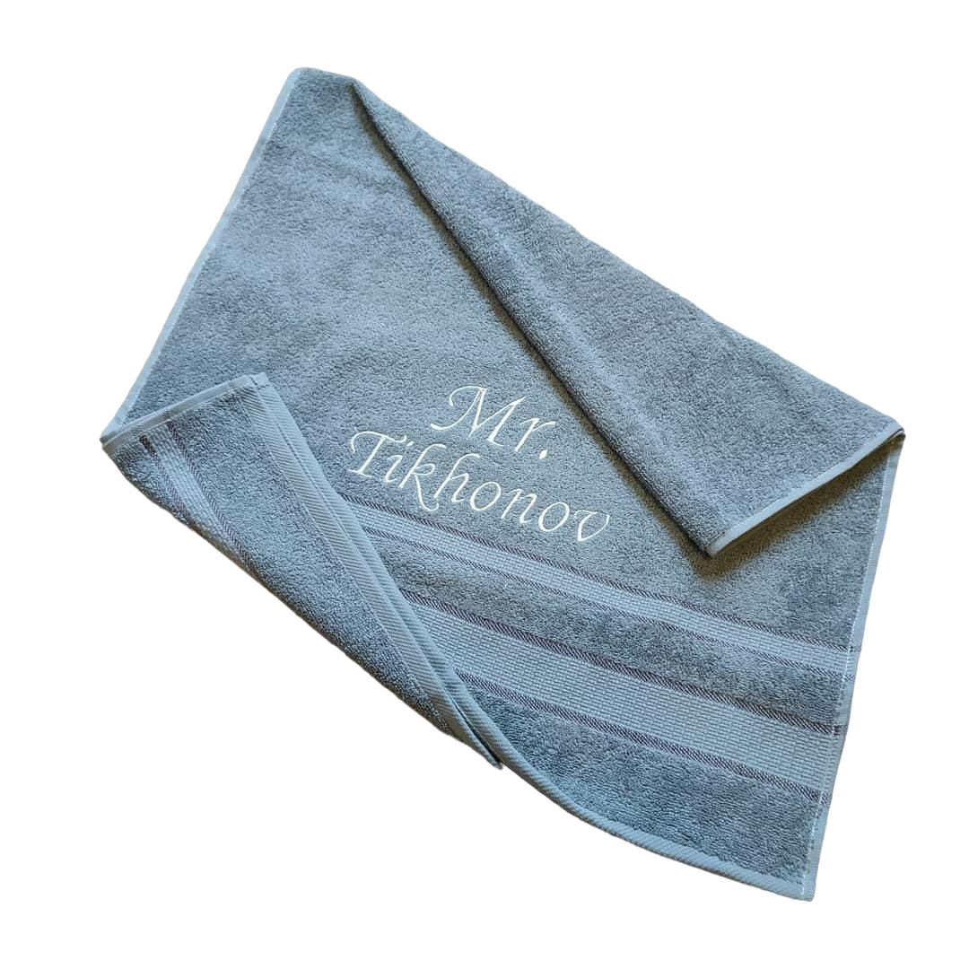 Полотенце махровое с индивидуальной вышивкой "Mr. Tikhonov" 50х90 см Серый (00166)