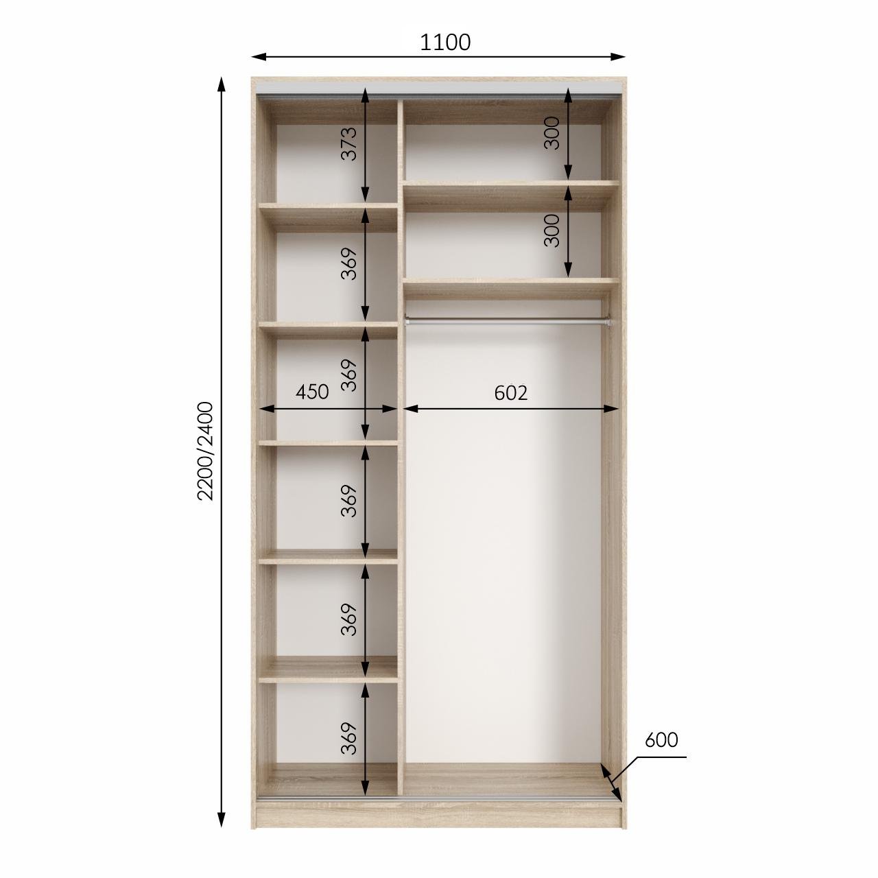 Шафа-купе Viant Neo_ligth1 ДСП+ДСП 1100х450x2400 мм Дуб крафт білий - фото 2