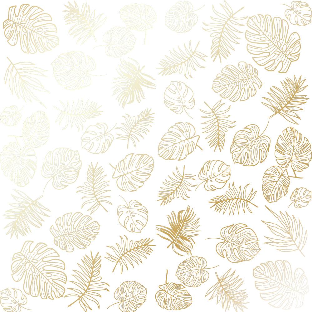 Лист бумаги односторонний Golden Tropical Leaves с фольгированием 30,5х30,5 см White