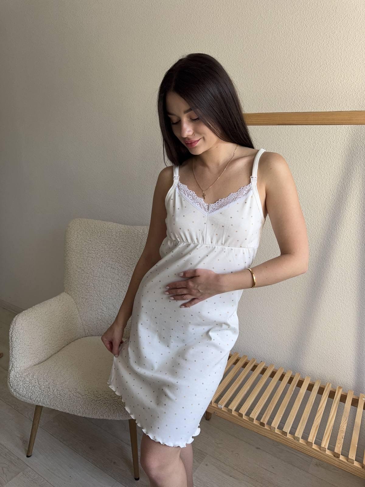 Нічна сорочка Ніжний горошок для годування S Молочний (144018)