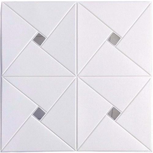 Панель самоклеющаяся 3D ромб с серебром 700x700x6 мм Белый (10172)