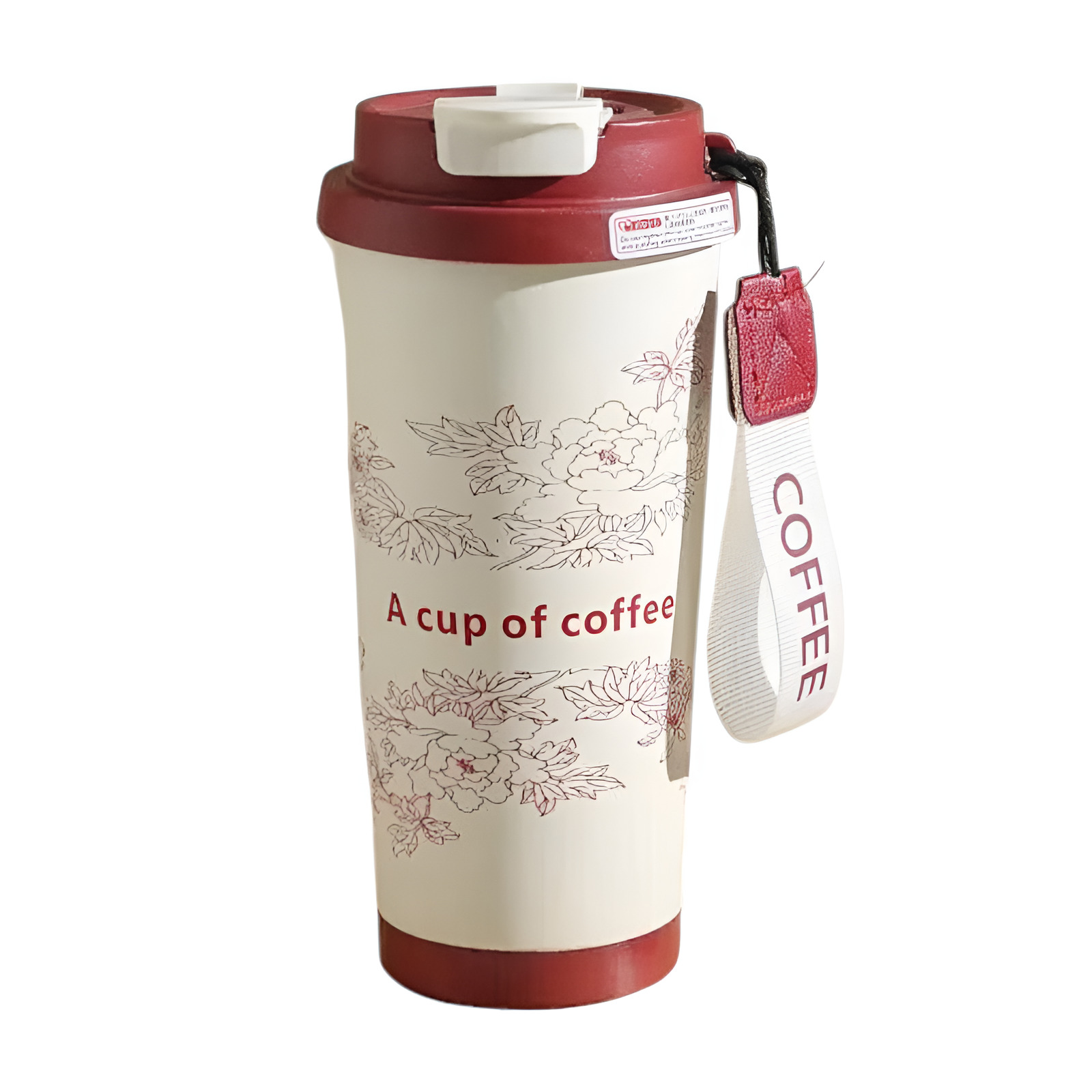 Термокружка пластиковая Stenson Coffee с трубочкой 500 мл Белый с красным (MT-5346)