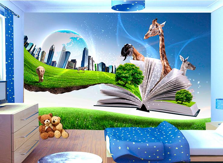 Фотошпалери 3D для дитячої кімнати Жираф та книга
