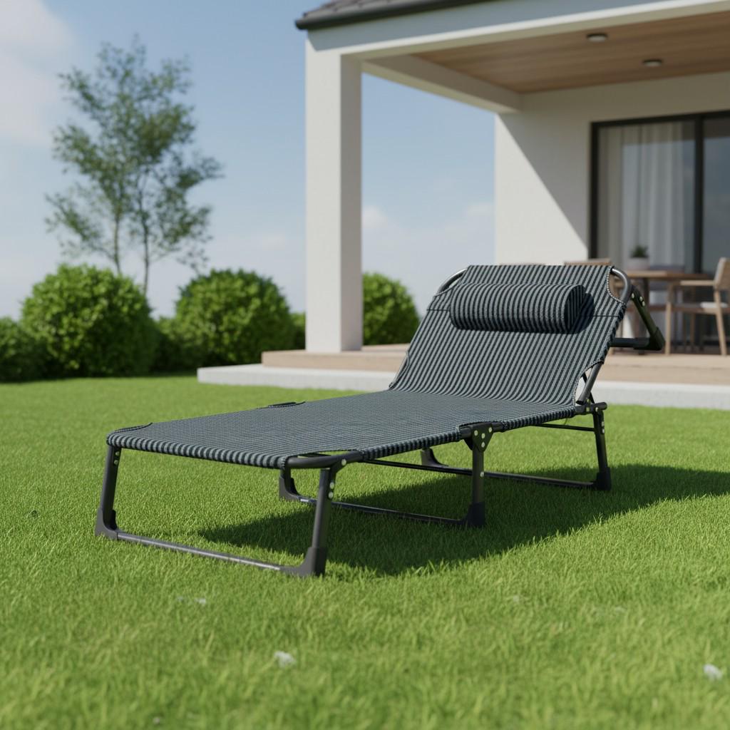 Шезлонг садовий WCG FB-S02 600D Oxford з подушкою Чорний (FB-S02 1)