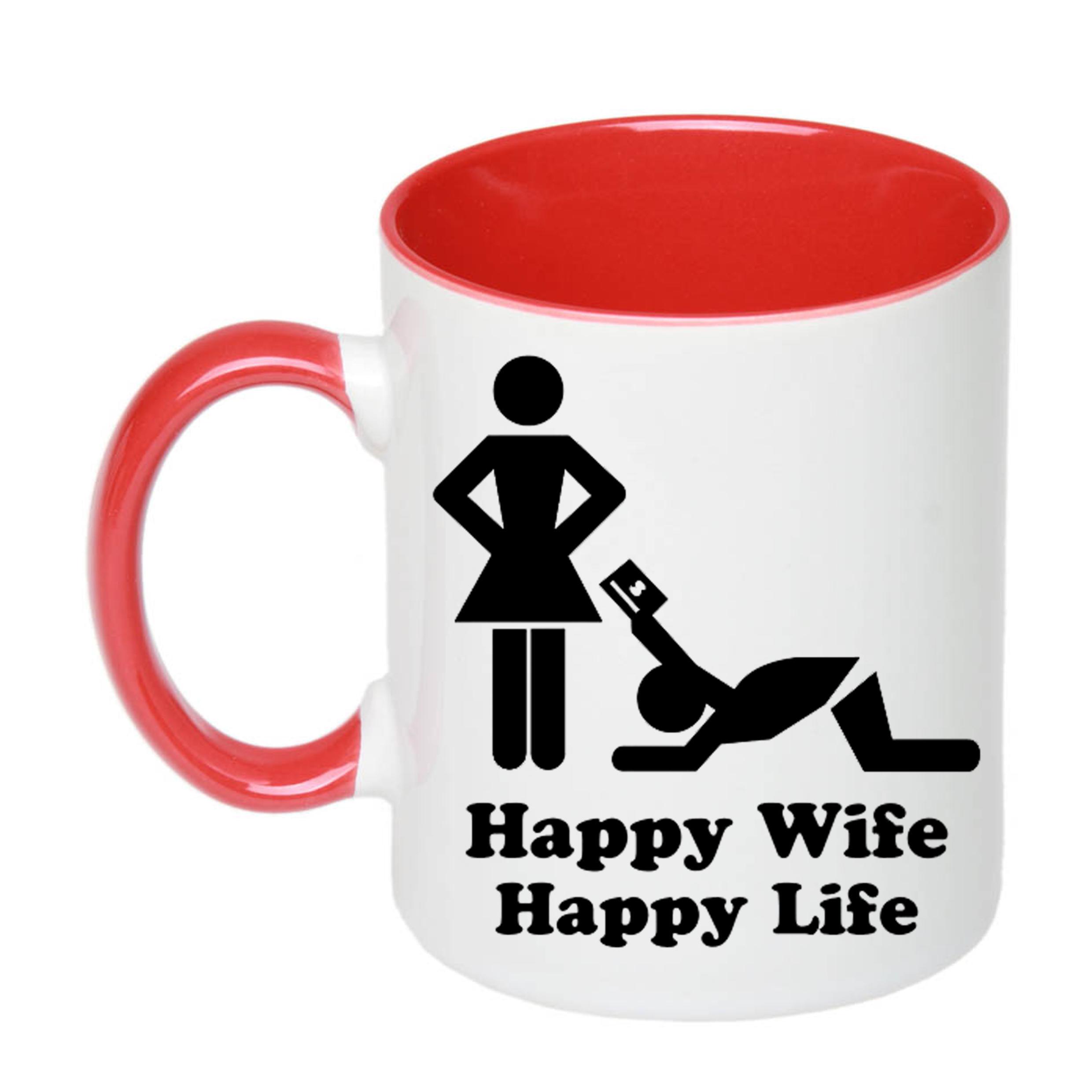 Чашка с печатью Happy wife happy life 330 мл Красный (22722) - фото 1