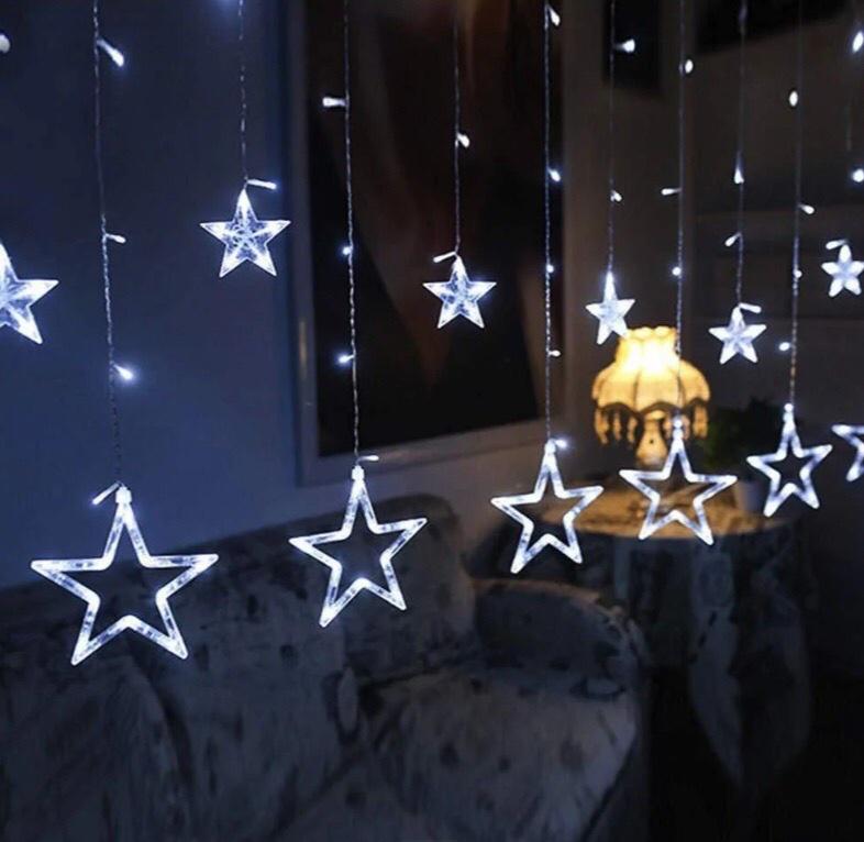 Новогодняя Гирлянда Звездный Занавес 2,5х1 м Холодный Белый
