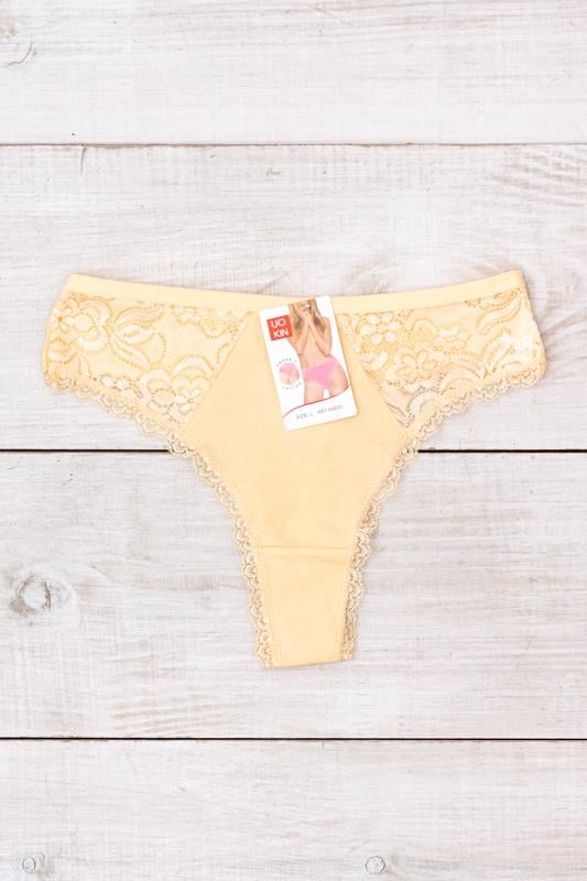 Труси жіночі танго однотонні з мереживом Носи Своє L Бежевий (11477)