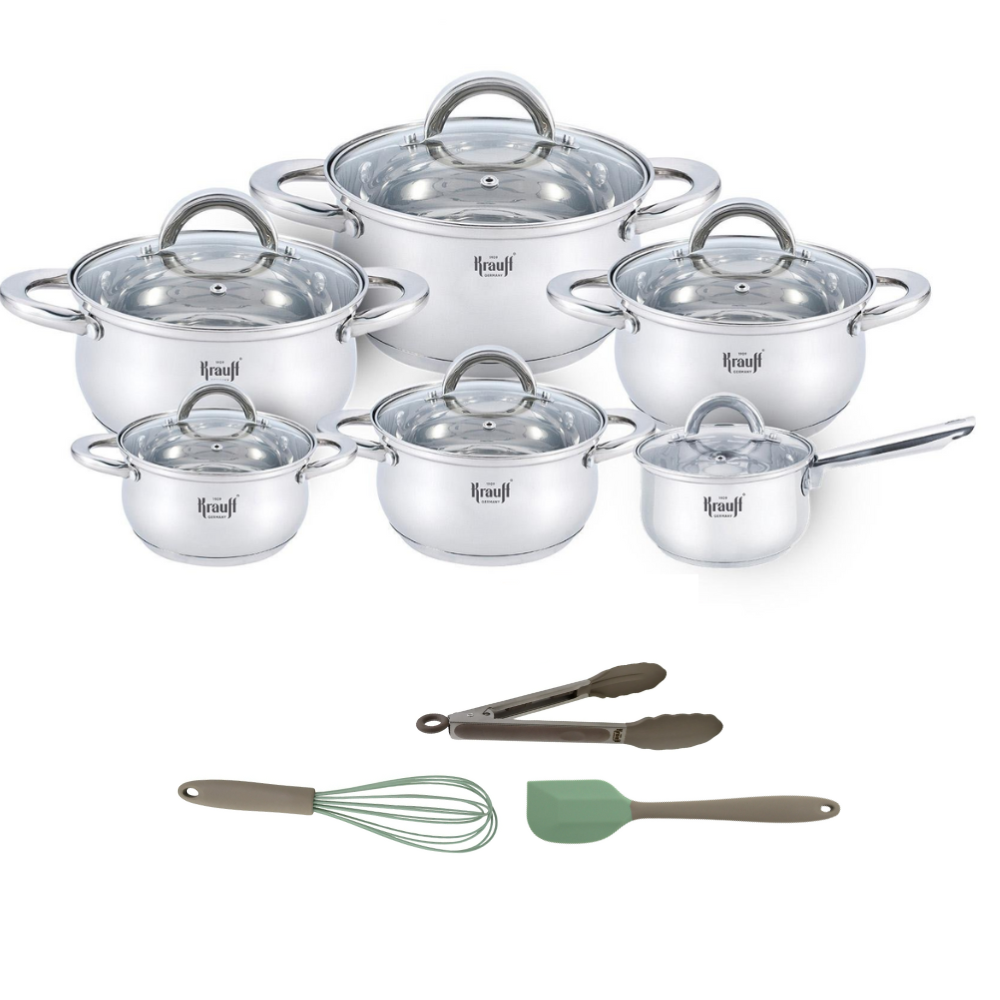 Набор кастрюль Krauff Steil с ковшом/кухонными принадлежностями/шоппером 12 пр. (28473)
