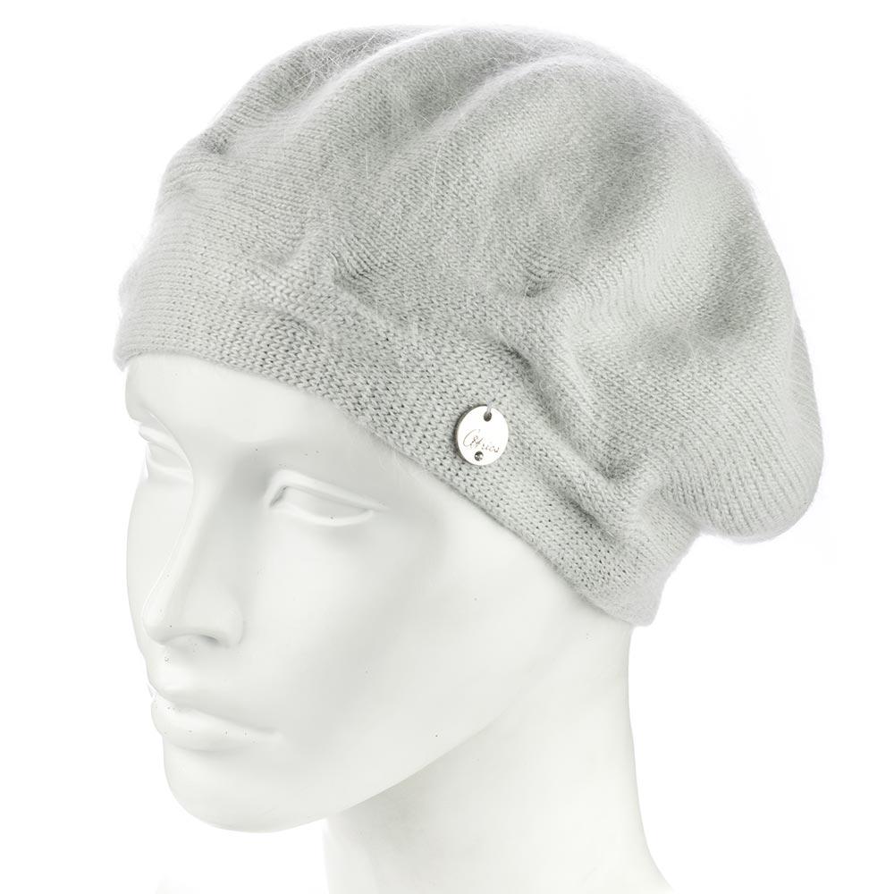 Берет женский ангоровый двойной Atrics WH910 с узором Светло-серый