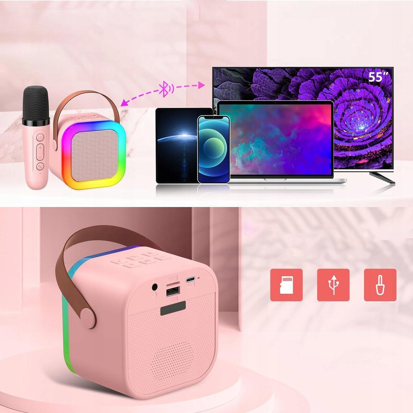 Караоке-система з 2-ма мікрофонами зі зміною голосу RGB підсвічуванням Рожевий (45554ad8) - фото 3 Караоке-система з 2-ма мікрофонами зі зміною голосу RGB підсвічуванням Рожевий (45554ad8) - фото 3