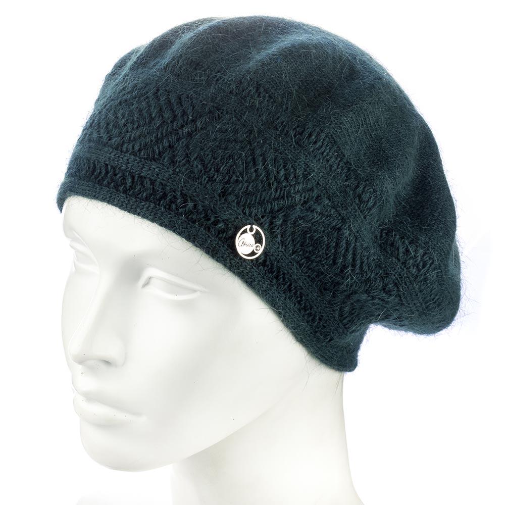 Берет женский ангоровый двойной Atrics WH912 с узором Зеленый