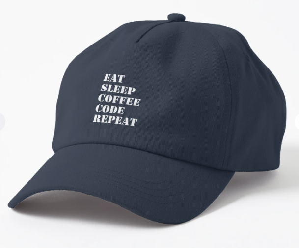 Кепка унисекс Malfini с принтом "Eat sleep cofee code repeat" Темно-синий (ПН318К-3)
