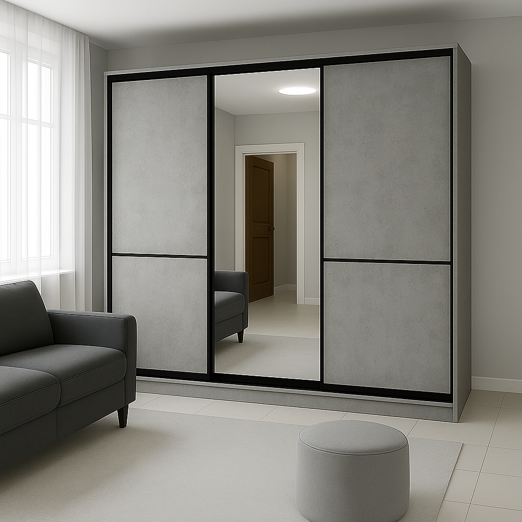 Шкаф купе Мириам ДСП Комби 2/зеркало 2700x2400x600 мм Бетон (21248) Шкаф купе Мириам ДСП Комби 2/зеркало 2700x2400x600 мм Бетон (21248)