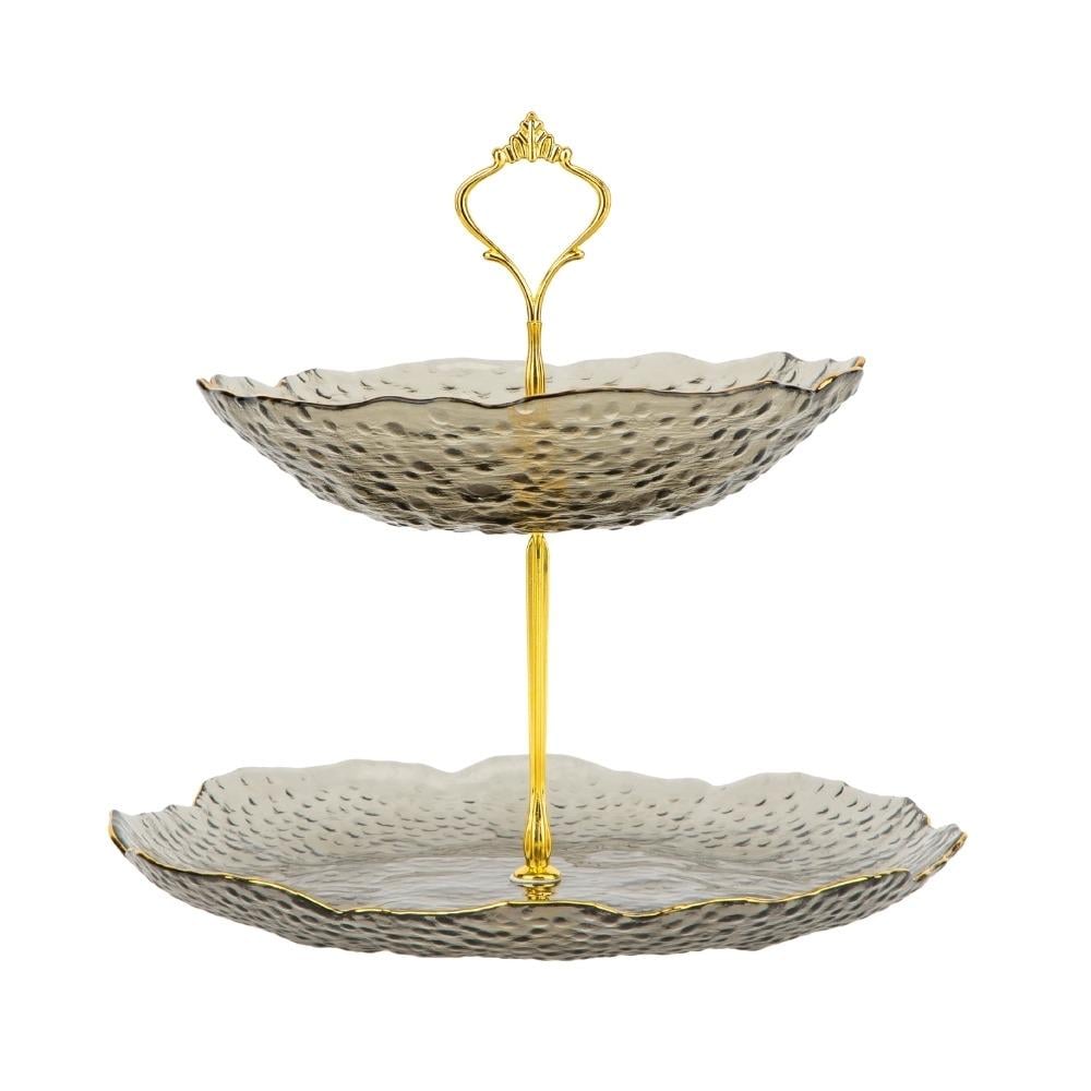 Скляне двоярусне блюдо Чорний турмалін 26х24 см (9219-031)