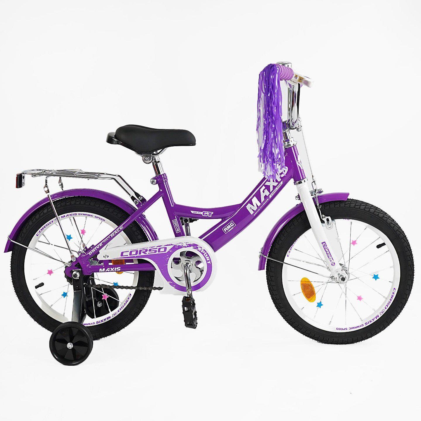 Велосипед двоколісний Corso MAXIS 16" для дівчинки з кошиком та багажником Фіолетовий - фото 2