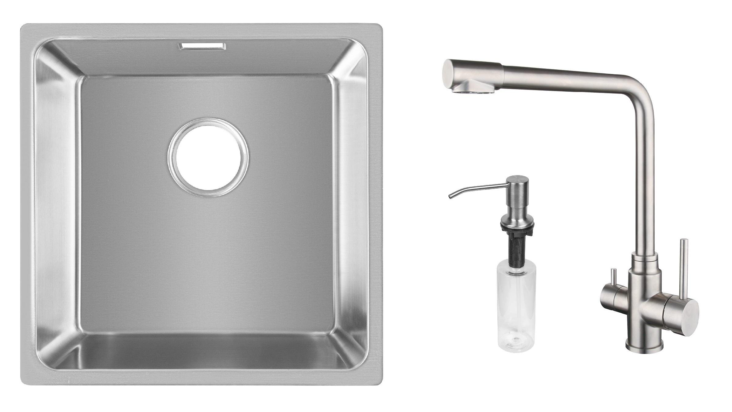 Комплект из кухонной мойки Gunter&Hauer Felda 4420 IX кухонного смесителя Gunter&Hauer LUFT Br и дозатора Gunter&Hauer SOAP DISPENSER Inox