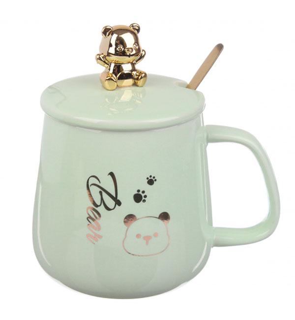 Чашка керамічна Bear з ложечкою 350 мл М'ятний (414837) Чашка керамічна Bear з ложечкою 350 мл М'ятний (414837)