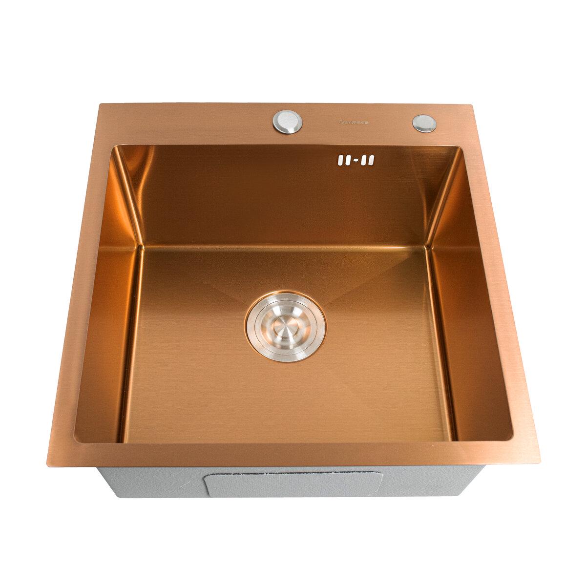 Мойка для кухни Platinum Handmade 50x50 см с PVD поверхностью + дозатор/корзинка/сифон Золотой (36242)