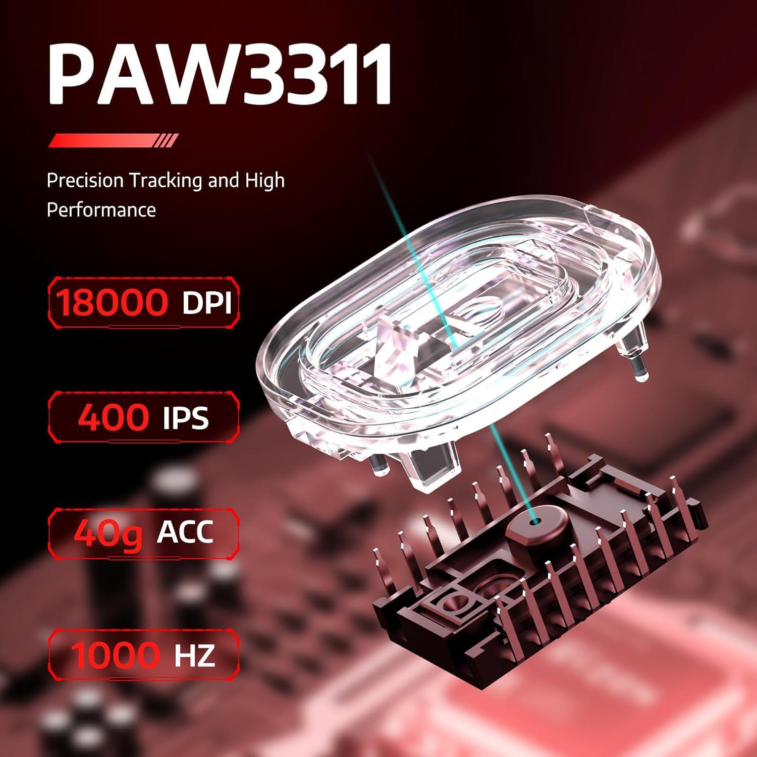 Мышка игровая беспроводная attack shark R1 PAW3311 18K DPI 59 г 2,4 ГГц/BT/проводная для Win/Mac Red - фото 6 Мышка игровая беспроводная attack shark R1 PAW3311 18K DPI 59 г 2,4 ГГц/BT/проводная для Win/Mac Red - фото 6