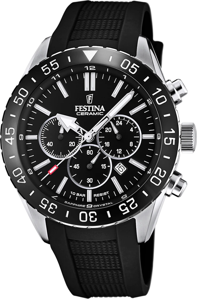 Наручные часы мужские Festina F20515/2 Ceramic со стальным корпусом/сапфировым стеклом WR 100 м и черным циферблатом