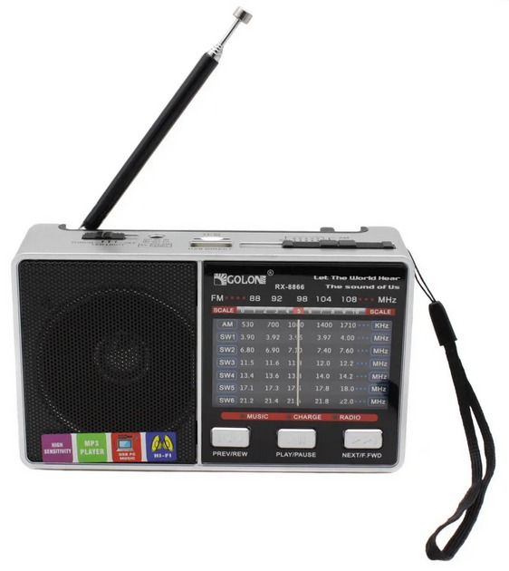 Радиоприемник Golon RX-8866 с LED-фонариком/USB/microSD и приемом FM/AM/SW радиостанций Серый (ML-05058)
