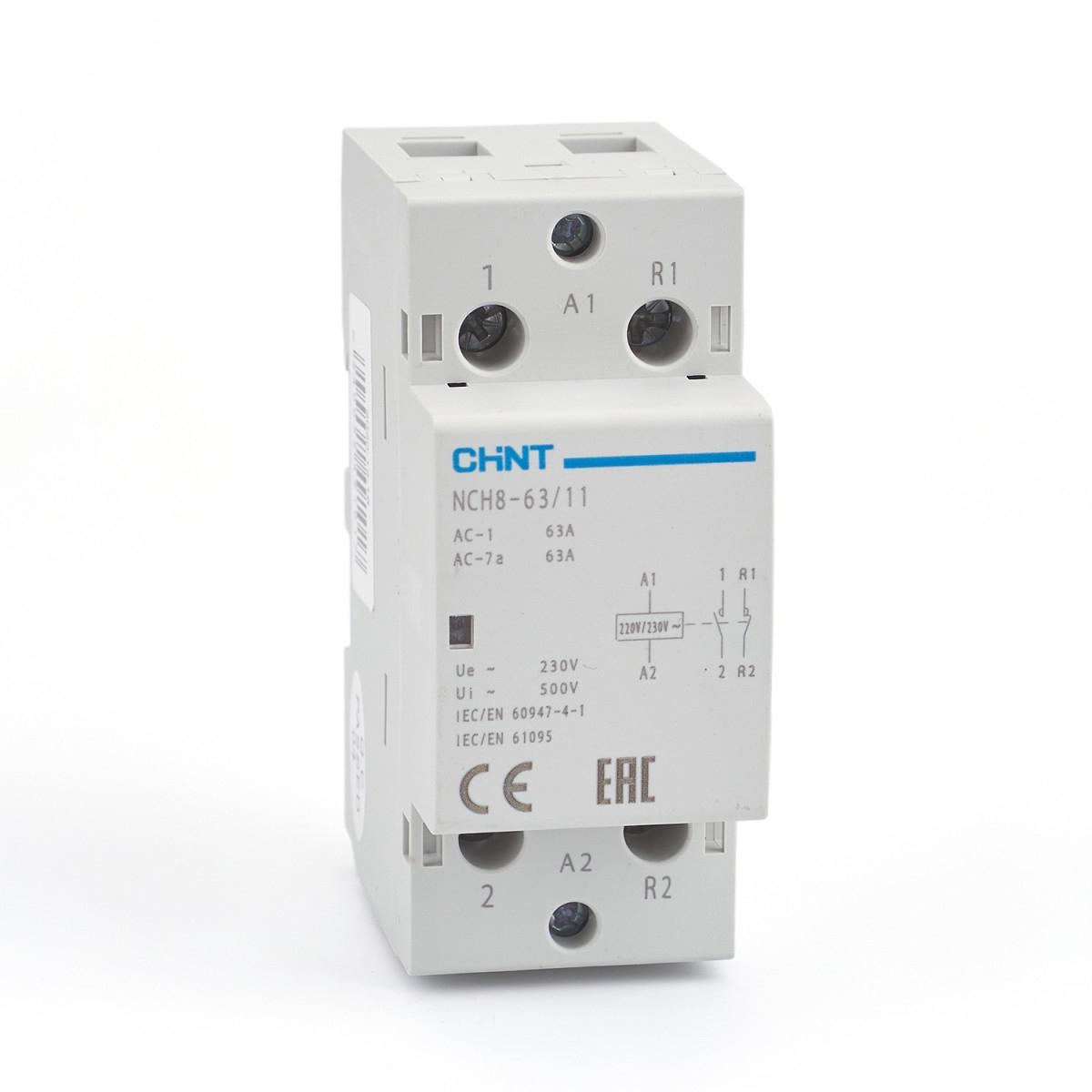 Контактор модульный CHINT NCH8-63/11 2P 63A 1NO+1NC 220V (256095)