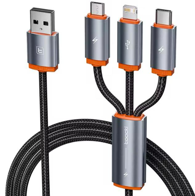 Кабель Toocki 3.5A USB A-Type C Lighting USB micro 1,5 м Оранжевый (TQ-X69ACLM1.5ORG)