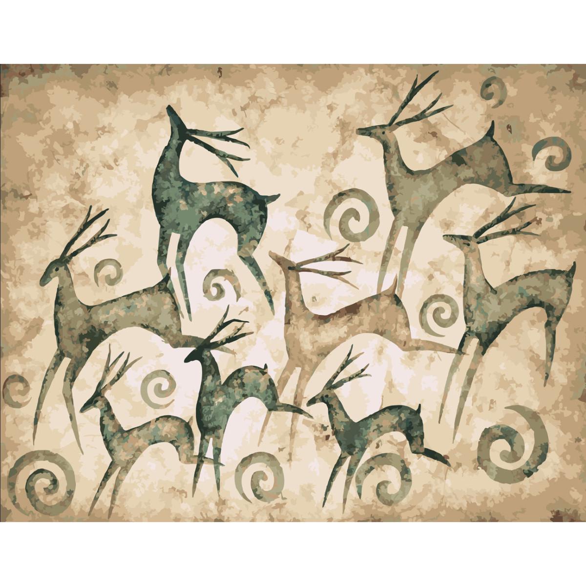 Картина по номерам Strateg Премиум Наскальный рисунок с лаком 40х50 см (SY6604)