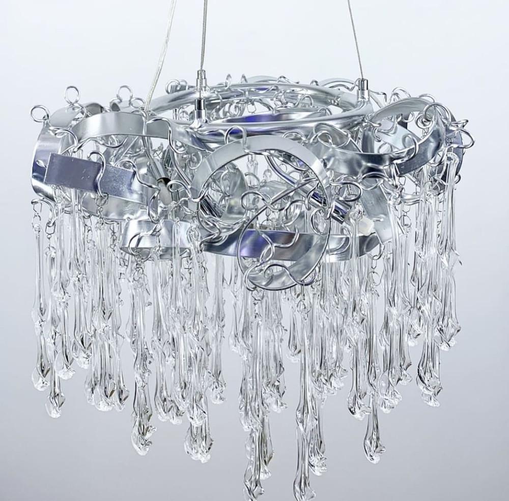 Светильник подвесной со стеклянными закрученными подвесами на 13 ламп Хром (MD 9014 CH)