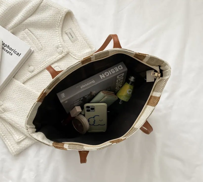 Женская сумка-тоут в полоску 26х33х15 см Серый (11436) - фото 5 Женская сумка-тоут в полоску 26х33х15 см Серый (11436) - фото 5