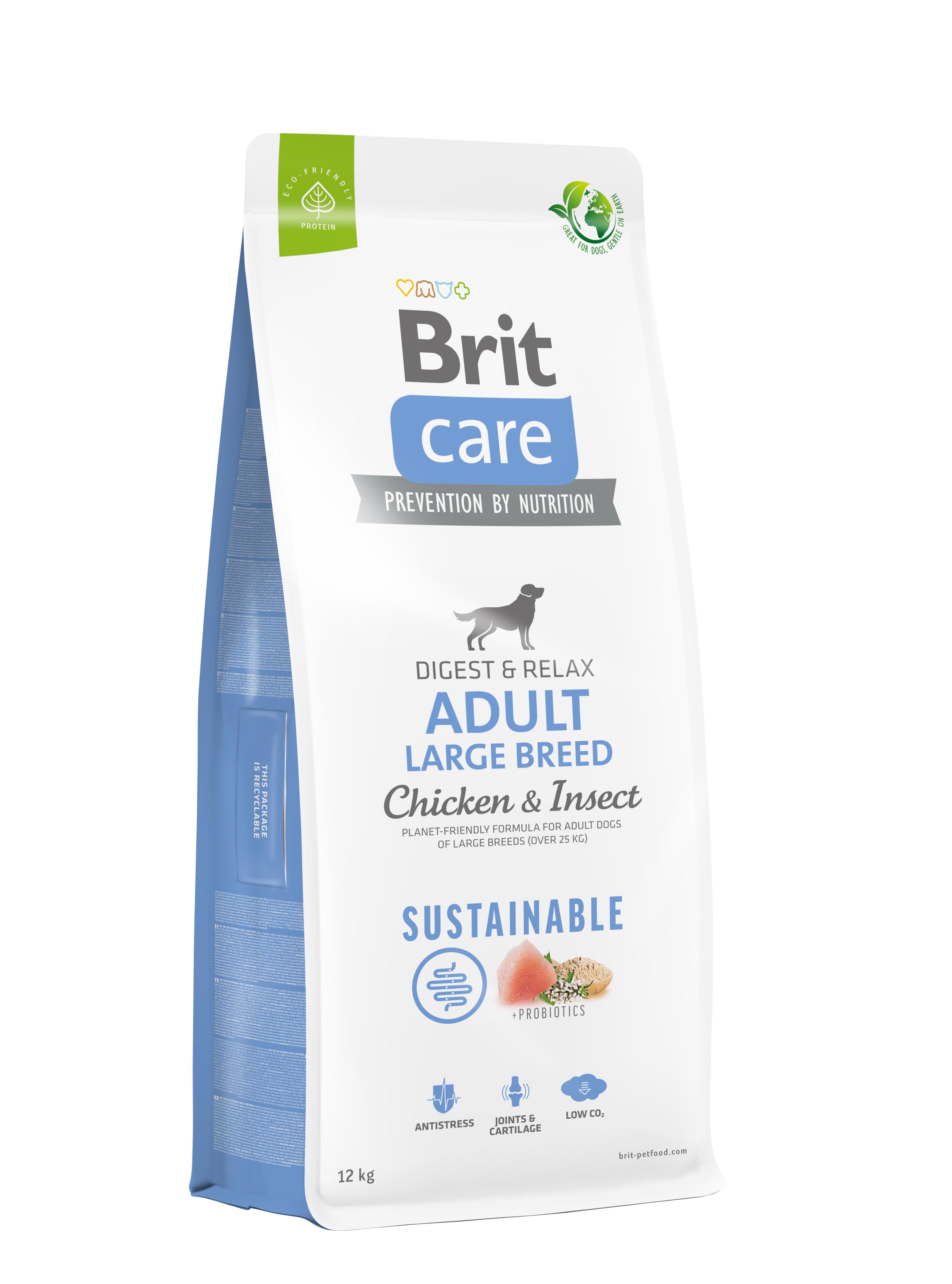 Корм для собак больших пород Brit Care Dog Sustainable Large Breed с курицей и насекомыми 12 кг (172183)