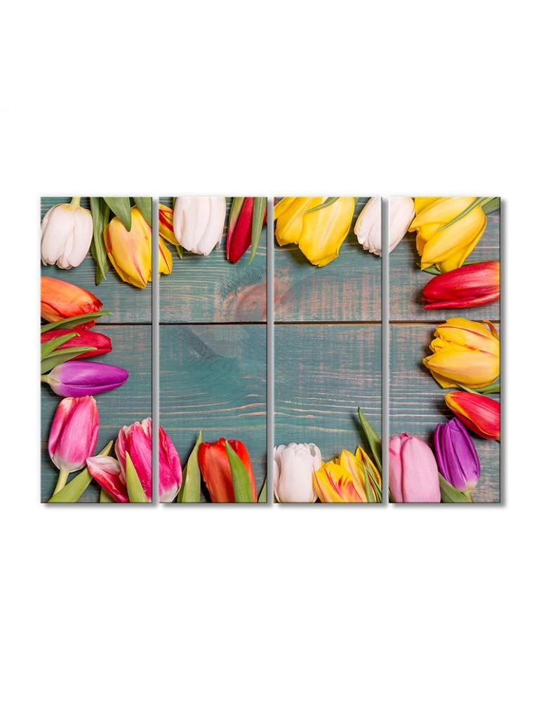 Картина модульная Радужные тюльпаны 4 модуля 120x180 см