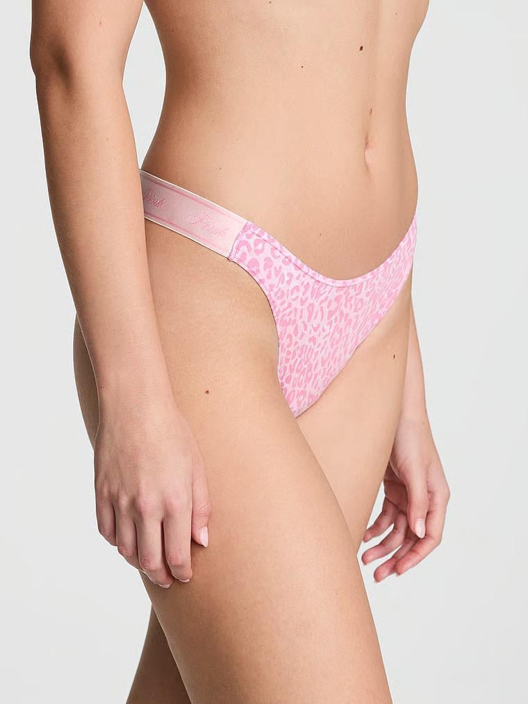 Трусики стринги Victoria's Secret Pink Logo Cotton Shine High-Leg Thong Panty M Розовый (26979744)