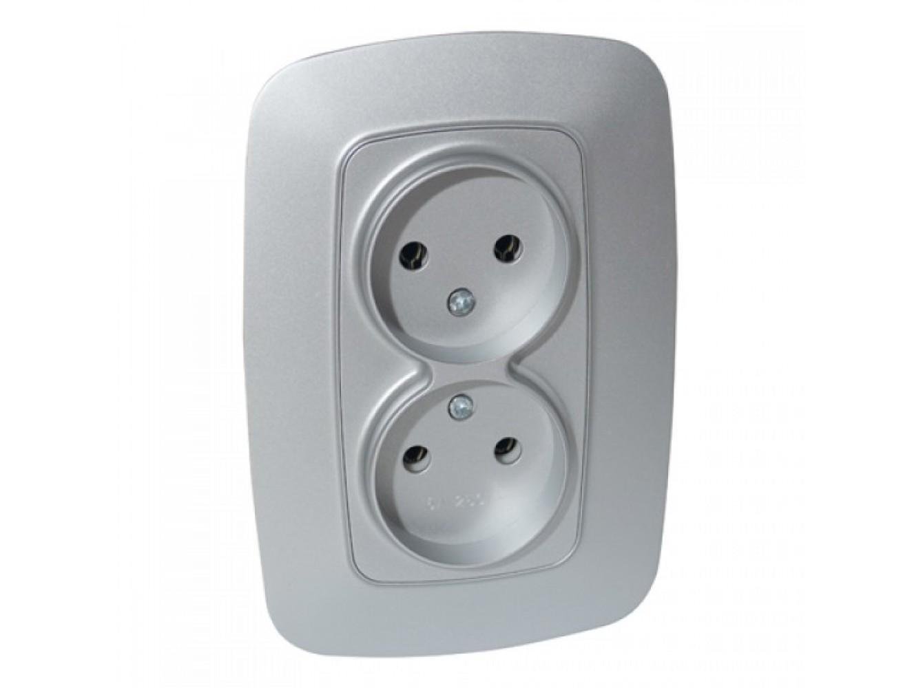 Розетка встроенная HOROZ ELECTRIC ELA двойная 16А 250V Серебряный (112-007-0007-020)