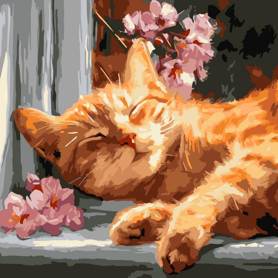 Картина по номерам Ideyka Рыжий кот на подоконнике 40x40 см (KHO6791)