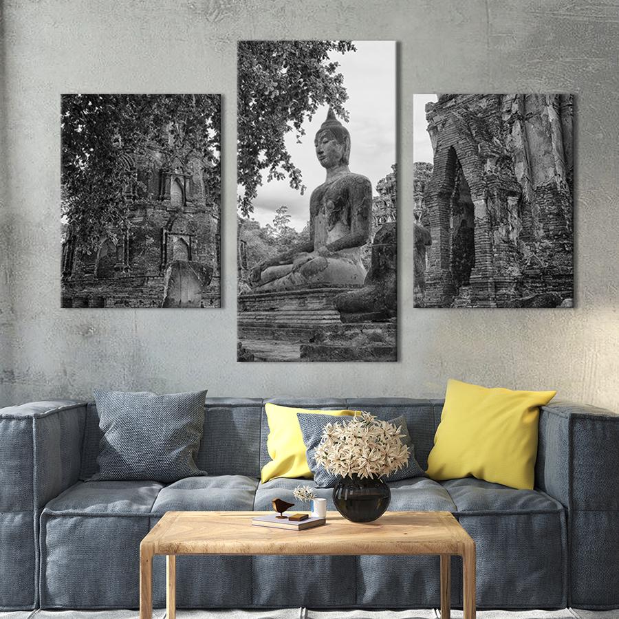 Картина для интерьера Статуя Будды возле старинного храма 141x90 см (82-32)