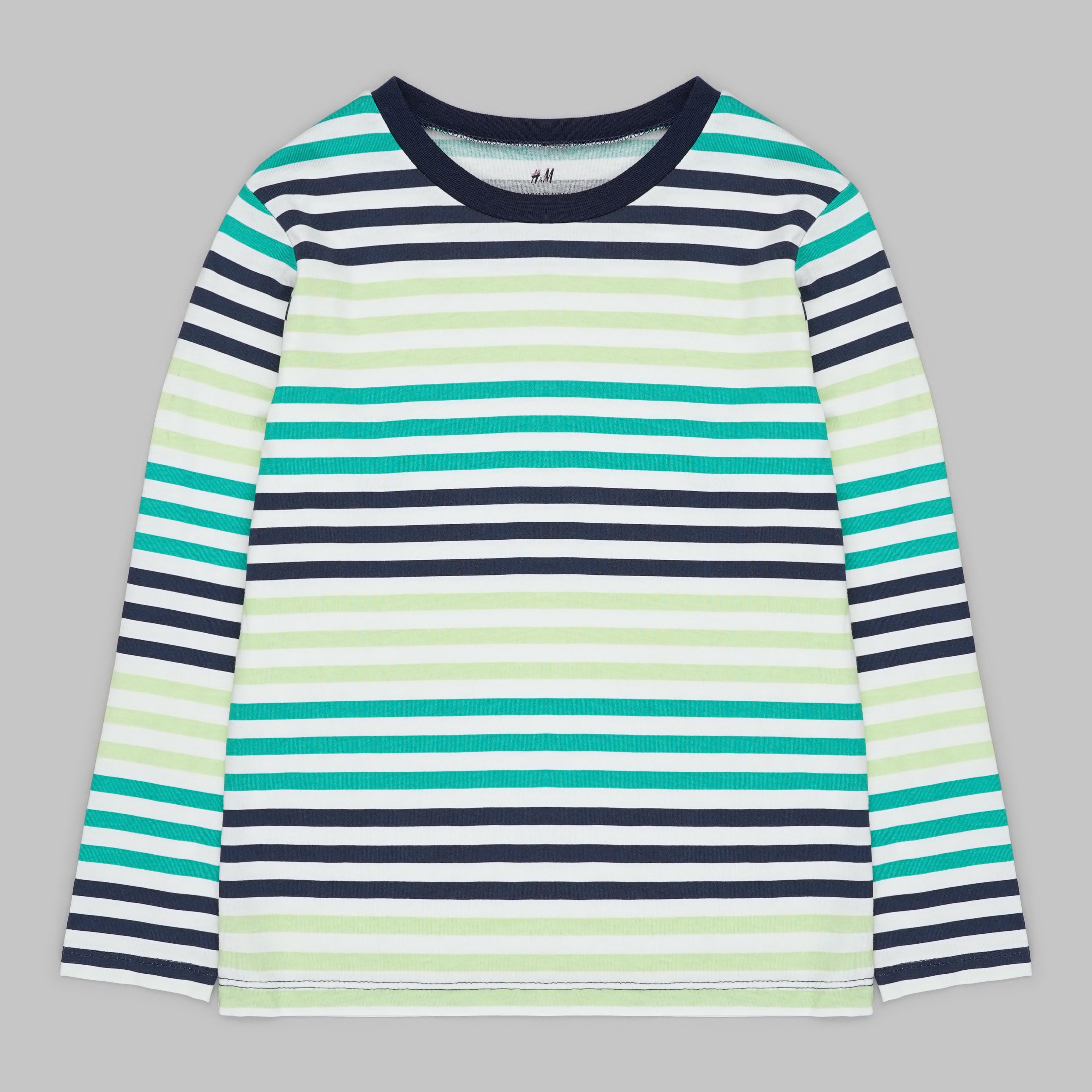 Лонгслів H&M Смужка 110-116 см Біло-зелений (X910503569)