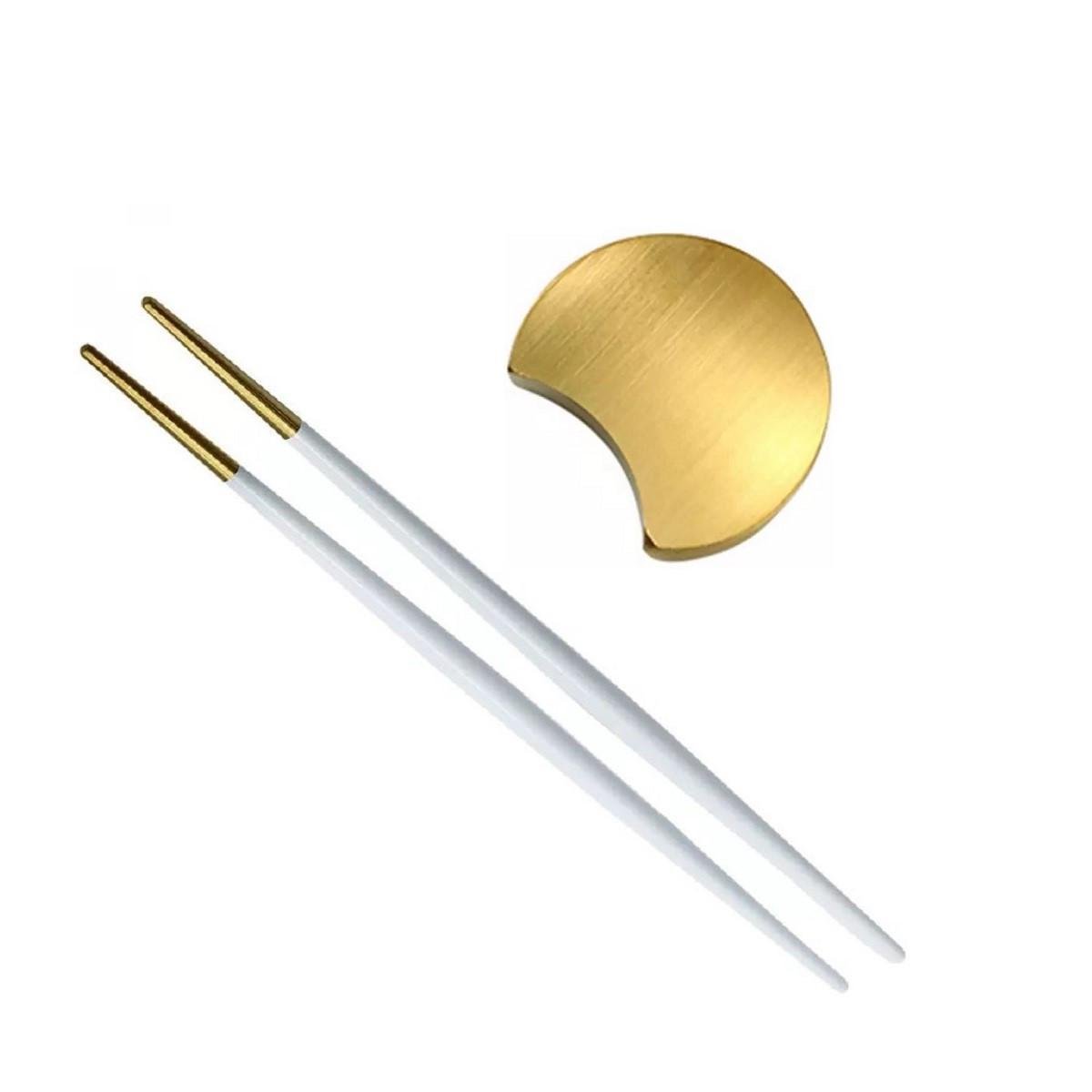 Комплект из круглой подставки и палочек для суши REMY-DECOR с белой ручкой Золотой