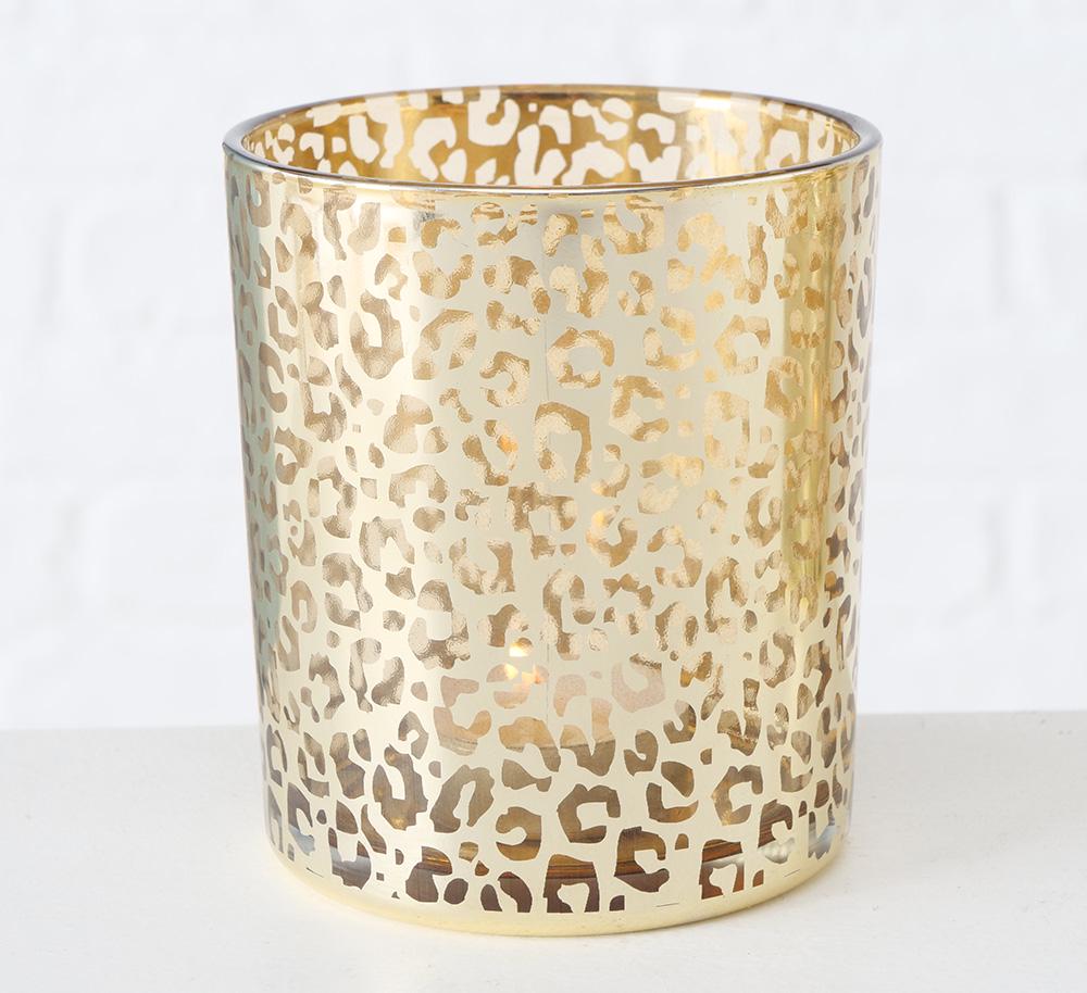 Свічник Тигр золоте скло h10см Гранд Презент 1021666-1 леопард