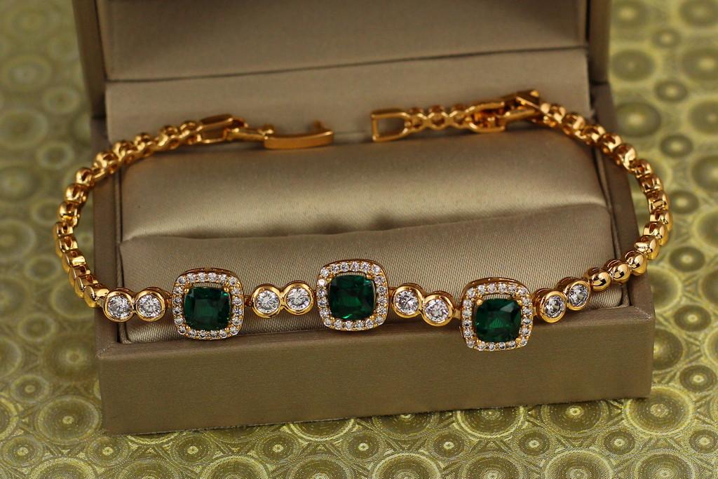 Браслет Xuping Jewelry Мыльная пенка с зелеными камнями 19,5 см х 10 мм Золотистый (2327318867)