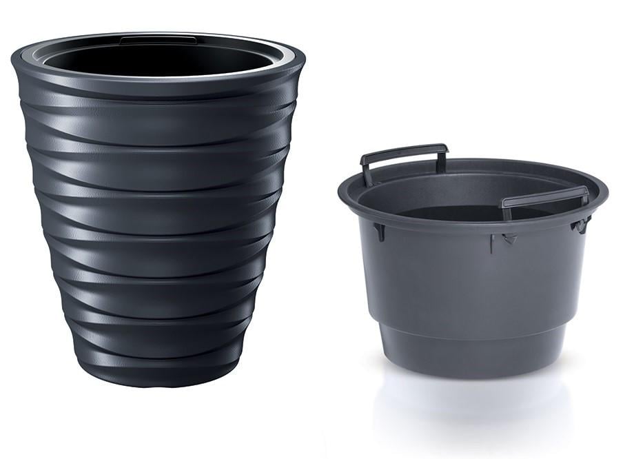 Горшок для цветов Prosperplast FREZE H-32 см круглый с вкладышем Антрацитовый