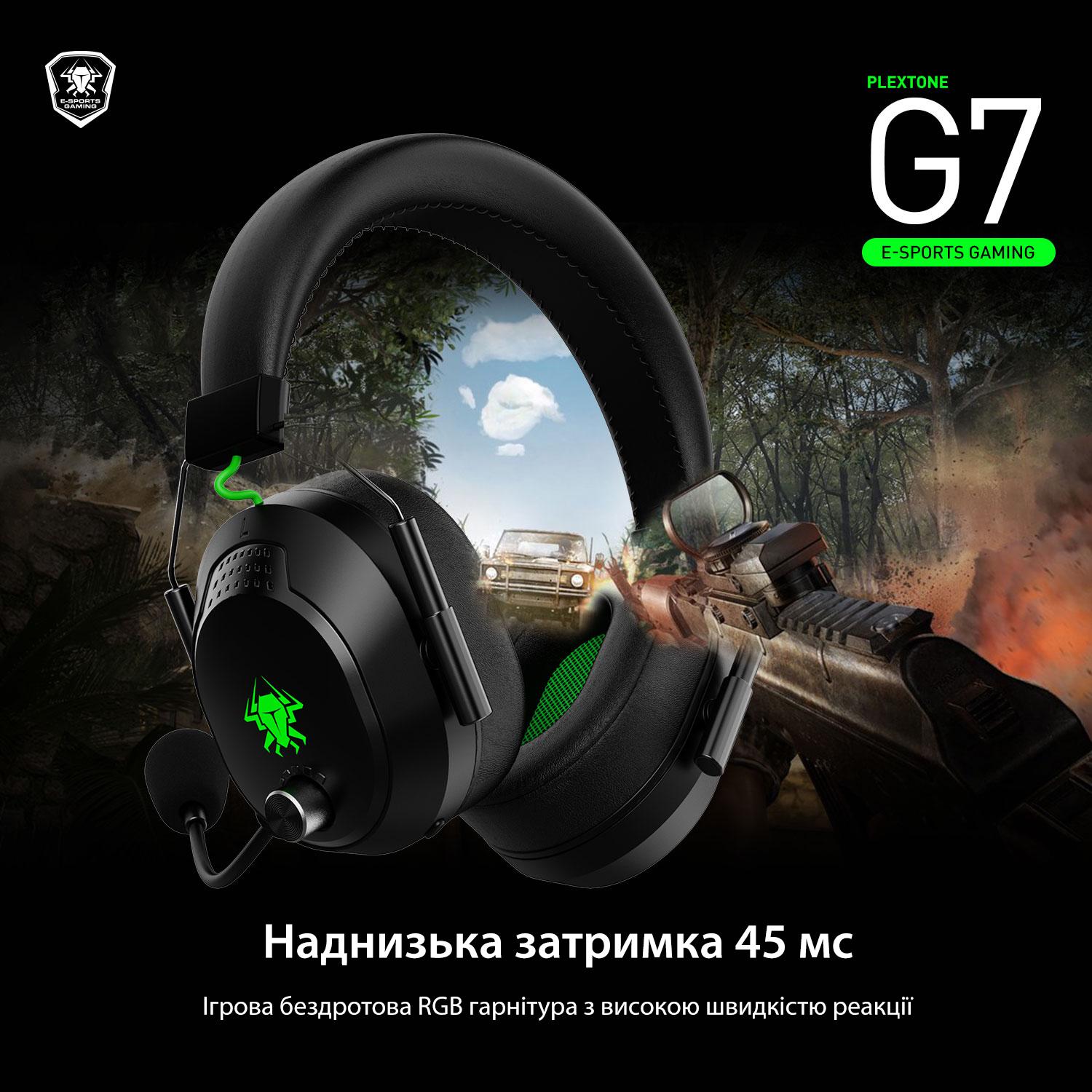 Наушники игровые Plextone G7 беспроводные с микрофоном Black/Green - фото 8