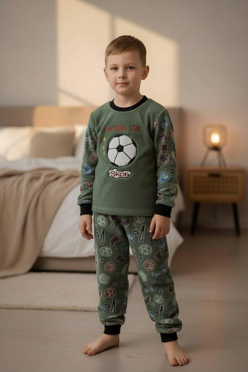 Пижама для мальчика теплая полар флис BAYKAR Mini Moon Football Star 116 см Оливковый (6155)