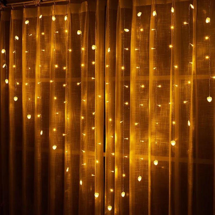 Гірлянда світлодіодна SunLamp Золоте серце Штора 138LED 8 режимів 3x2 м (84213415)