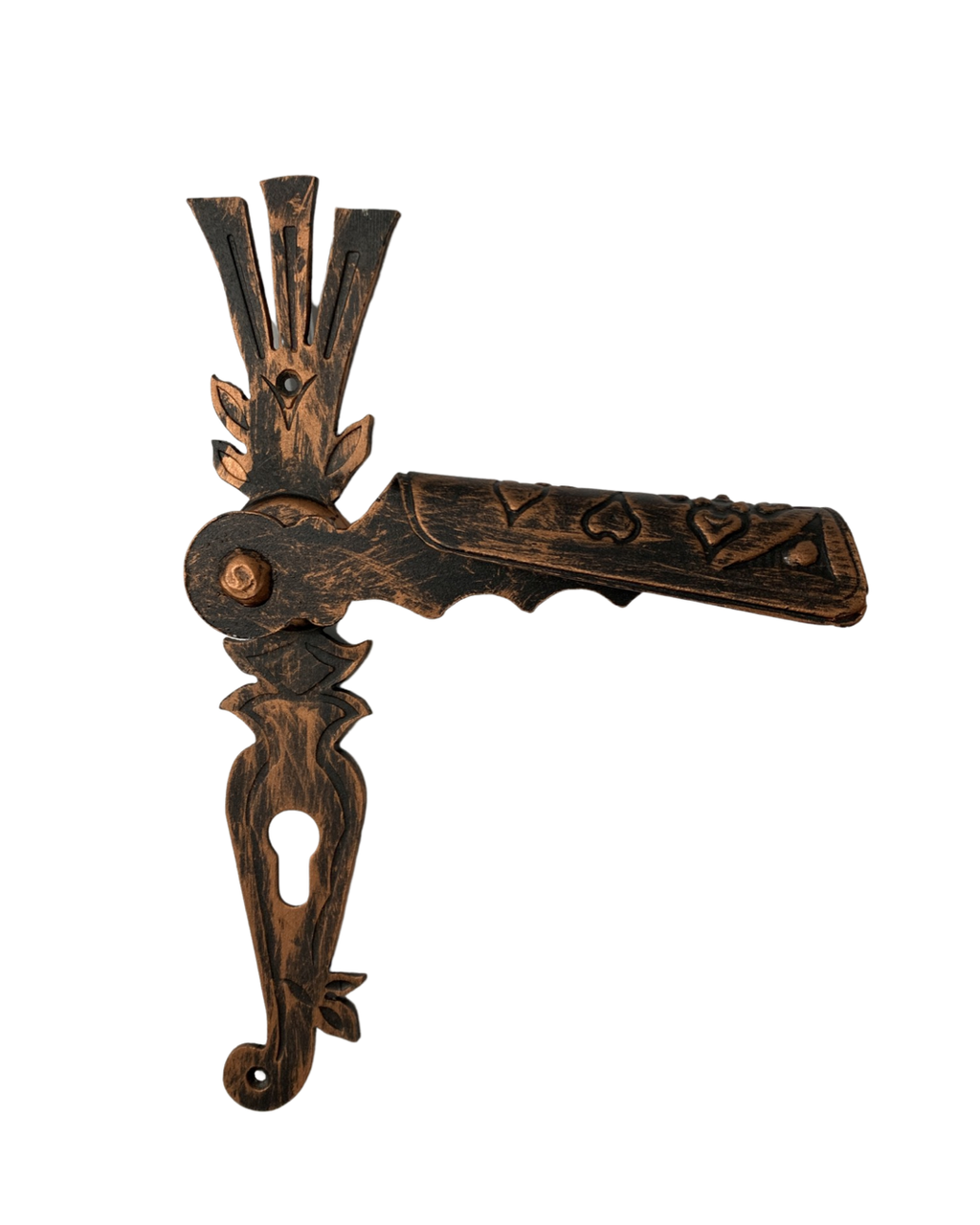 Ручка кованная на планке для калитки/ворот Медный