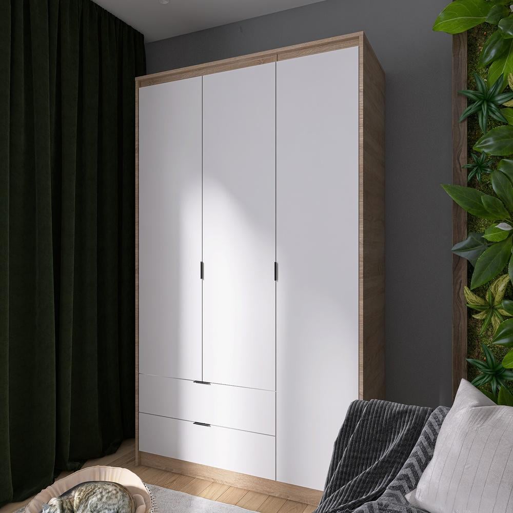 Шкаф распашной для одежды с выдвижными ящиками Эверест Сити-1200 120,2x50x204,6 см Дуб сонома/Белый (EVR-071128) - фото 2 Шкаф распашной для одежды с выдвижными ящиками Эверест Сити-1200 120,2x50x204,6 см Дуб сонома/Белый (EVR-071128) - фото 2