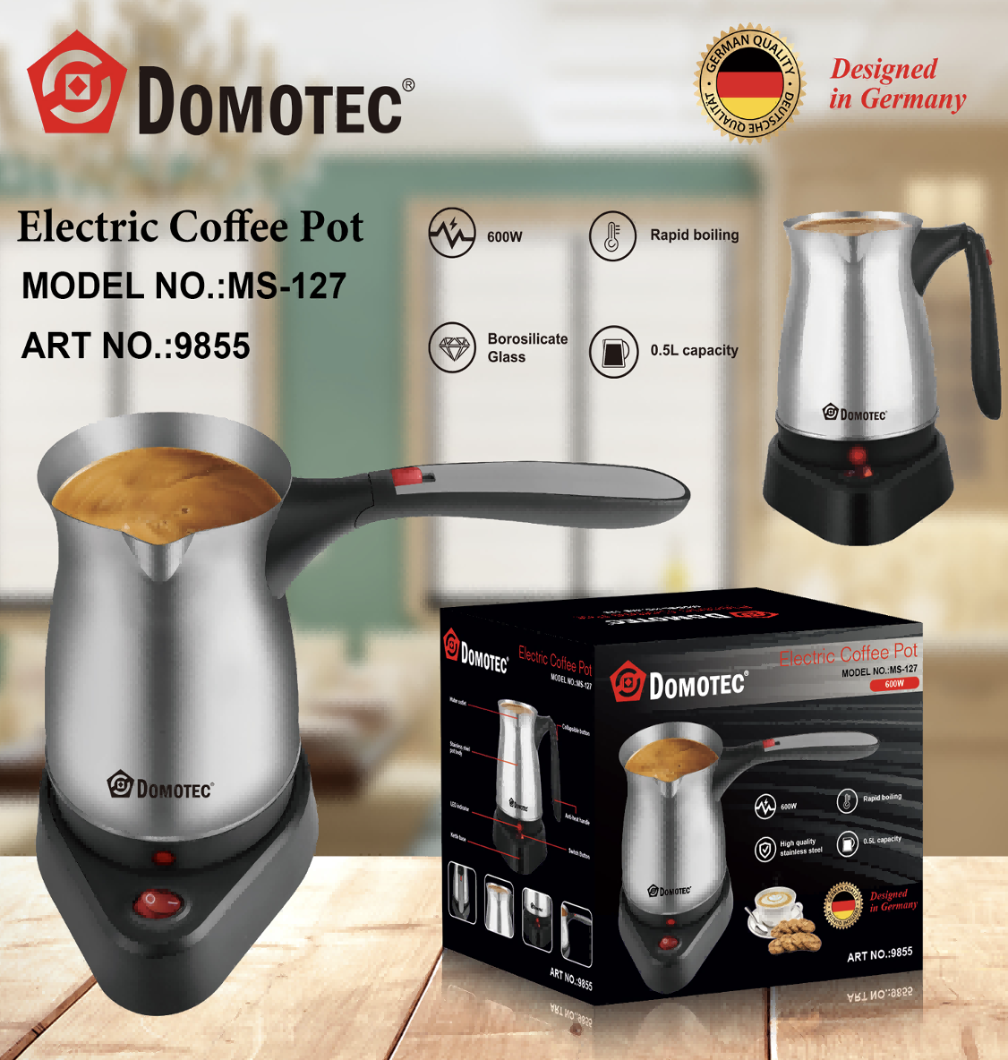 Электрическая турка Domotec MS-127 500 мл Черный с серебристым (9855) - фото 6