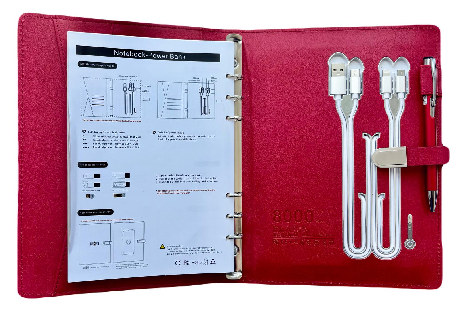 Блокнот-ежедневник AB tech Colorful c беспроводной зарядкой/Power Bank и USB flash 16 Gb Красный - фото 5