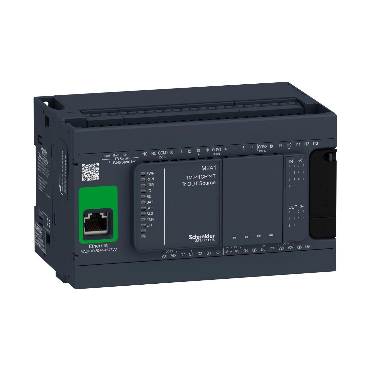 Контроллер логический Schneider Electric Modicon M241 24 входа/выхода 24V DC транзистором 2xRS485 EtherNet (TM241CE24T)