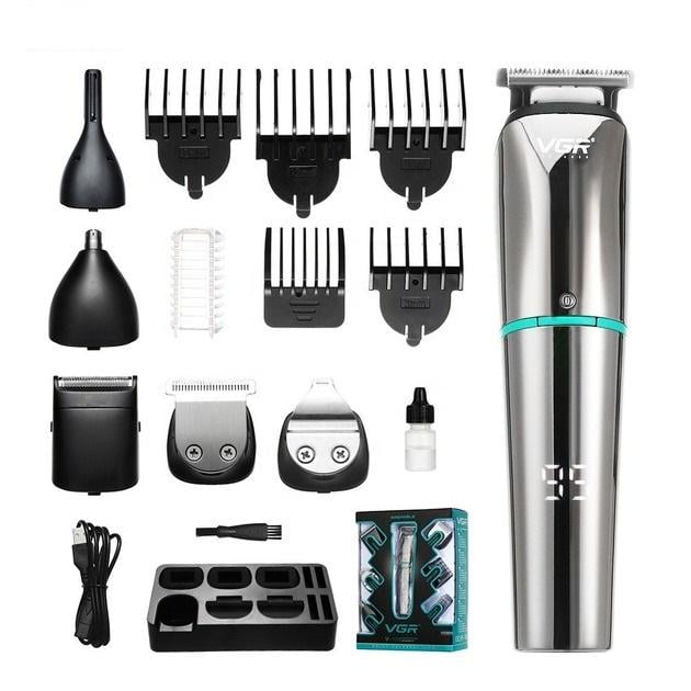 Машинка для стрижки волосся і бороди VGR V-101 з дисплеєм акумуляторна 6в1